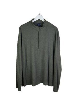 Vintage Men's 90s Y2K Olive Green Waffle Knit 1/4 Zip Pullover Shirt, Size XL